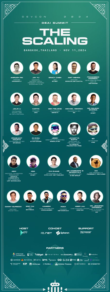 💫Presenting the all-star lineup of 'THE SCALING DeAI Summit'!✨lu.ma/TheScaling2024…

🇹🇭The latest lineup of speakers has been revealed. Meet them on stage of THE SCALING DeAI Summit 2024! <a href="/ani_pai/">Anirudh Pai</a> <a href="/0xfishylosopher/">Jay Yu 🐟</a> <a href="/GracyBitget/">Gracy Chen @Bitget</a> <a href="/amitm_eth/">Amit Mehra, CFA</a> <a href="/francescoswiss/">Francesco Andreoli ᵍᵐ</a> <a href="/JialinLiNUS/">Jialin Li</a> <a href="/0xKartin/">NITRAK</a>