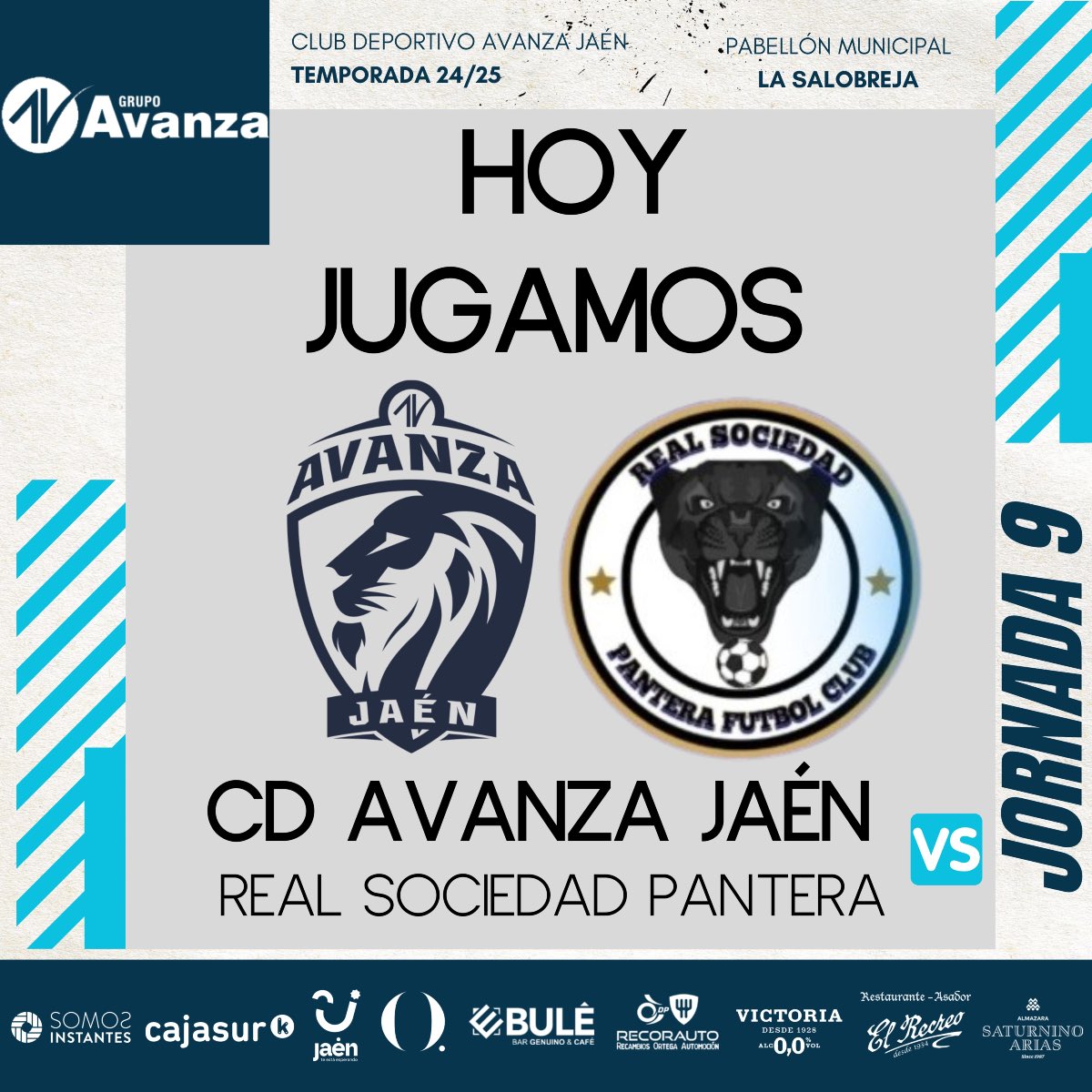 🦁📌 𝙃𝙊𝙔 𝙅𝙐𝙂𝘼𝙈𝙊𝙎

🏆 𝙅𝟵 Segunda División B
🆚 Real Sociedad Pantera de Ceuta
📅 9 de Noviembre
🕒 16:00h
🏟️ Pabellón de La Salobreja
📺 <a href="/JaenenJuego/">JaenEnJuego.com</a> 
🎟️ Entrada general: 5€ - Socios Gratis

#CorazónyGarra 🩵