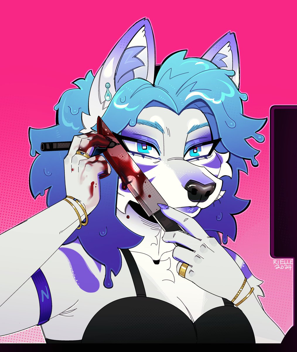 queerestkitty's tweet photo. very late halloween gift/payback for @RaineydaysRaine bc they shouted me lunch  🩸🔪💄 https://t.co/dS0ADDh9Og