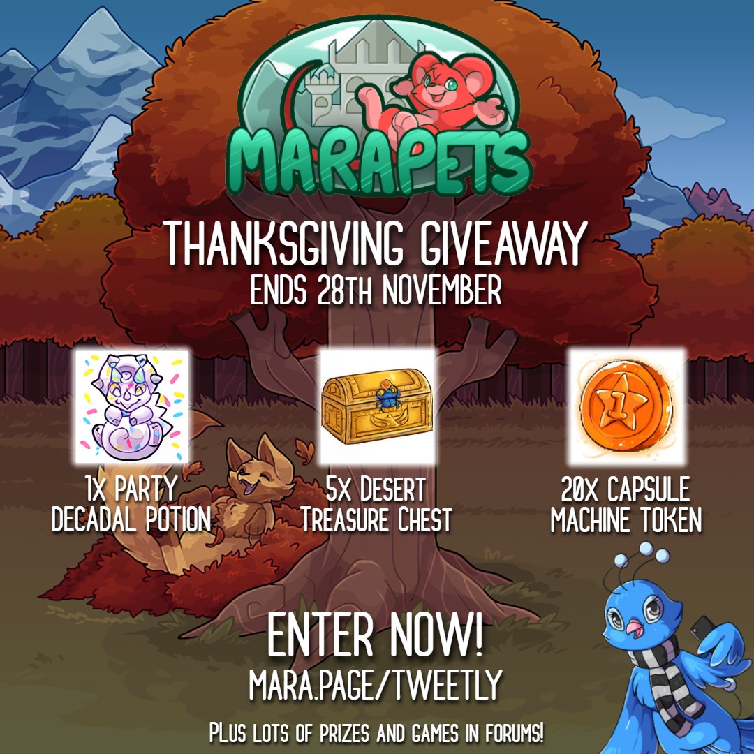 MarapetsTeam's tweet photo. To celebrate Thanksgiving Tweetly is running another giveaway!🎁

For a chance of winning, visit https://t.co/sLWGc1GENP and submit your username to be entered into the draw on November 28th!

Like and comment to let us know you've entered and what you want to win!

Good luck! 🥳 https://t.co/K3aoogwSU0