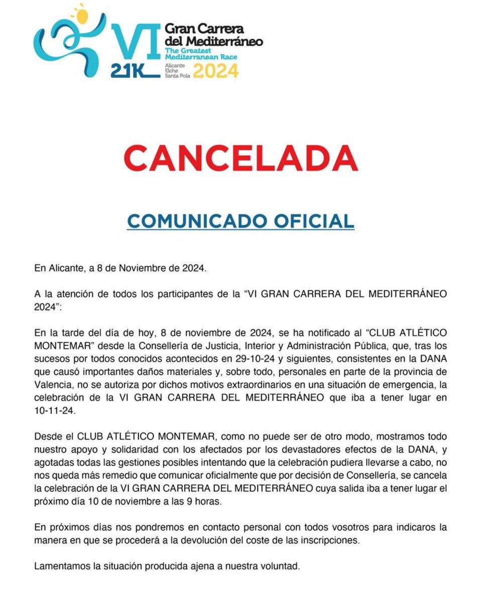 DPMSportShootin's tweet photo. UNA GRAN LÁSTIMA.
Muchos ánimos a la organización. Ha sido un palo muy grande, como lo está siendo en otras grandes pruebas.

Fuerza @GCMediterraneo 😢💪🏻🙏🏻 https://t.co/FaC80UNJkz