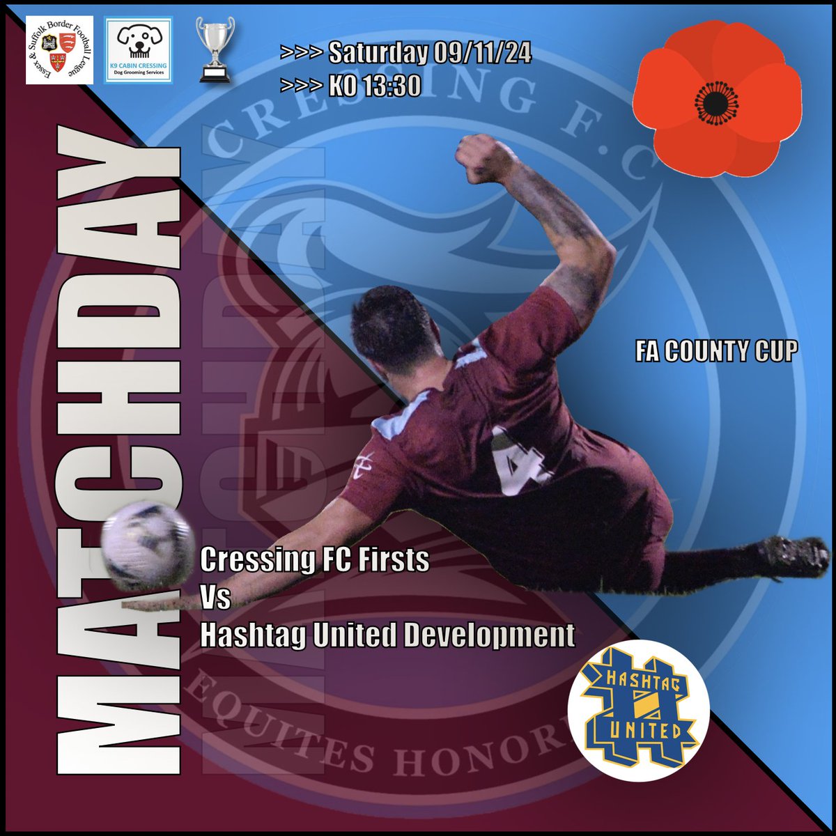 CressingFC's tweet image. Match Day!💥

Cressing FC First host Hashtag United Development in the FA County Cup. Don’t forget the earlier kick off time today.

Check out the team selection!

KO – 13:30🕜

Hope to see you there! ⚽️

#CressingFC
#K9CabinCressing
#UTC