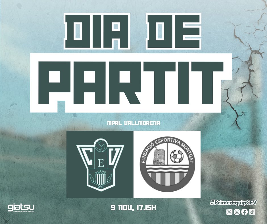 CE Vilassar - Giatsu (@ce_vilassar) on Twitter photo 🔥 𝐃𝐈𝐀 𝐃𝐄 𝐏𝐀𝐑𝐓𝐈𝐓!
Primer Equip CEV vs <a href="/FEMontgat/">Fundació Esportiva Montgat</a>
🗓️ Dissabte 9/11
⏱️ 17.15h
📍 Mpal Vallmorena
⚽️ J7 #3cat6
#𝐬𝐨𝐦𝐡𝐢𝐂𝐄𝐕 #𝐬𝐨𝐦𝐝𝐞𝐥𝐂𝐄𝐕 🔥 𝐃𝐈𝐀 𝐃𝐄 𝐏𝐀𝐑𝐓𝐈𝐓!
Primer Equip CEV vs <a href="/FEMontgat/">Fundació Esportiva Montgat</a>
🗓️ Dissabte 9/11
⏱️ 17.15h
📍 Mpal Vallmorena
⚽️ J7 #3cat6
#𝐬𝐨𝐦𝐡𝐢𝐂𝐄𝐕 #𝐬𝐨𝐦𝐝𝐞𝐥𝐂𝐄𝐕