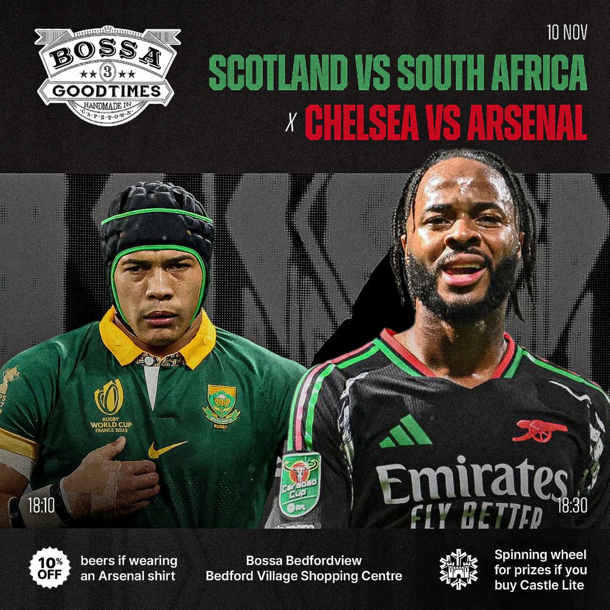 Next up..is a Super Sunday London Derby at we travel to the Bridge to face Chelsea , 

Don't forget to catch the game at the following <a href="/ArsenalSA/">Arsenal South Africa</a> official branches to show support for the <a href="/Arsenal/">Arsenal</a> 

Coppers Craft Bar and Grill
Bossa Bedfordview
Encore.Menlyn
Budapestcocktailbar