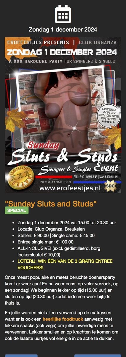 Wat een heet🔥feestje was dat weer in Organza 🥳

We kijken nu alweer uit naar de volgende editie die weer eens op zondag is namelijk:

1 december van 15:00 - 20:30u 

Interesse: bekijk alle info op Erofeestjes 

Zien we je daar? 👅🐱🍑🍆🤪