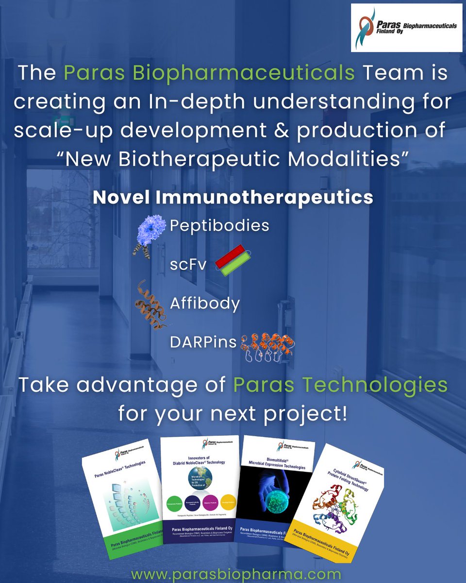 The @Paras Biopharmaceuticals Finland Team is creating an In-depth understanding for scale-up development &amp; production of “New Biotherapeutic Modalities”.

Take advantage of Paras Technologies for your next project! parasbiopharma.com

#scaleup #technologies #production