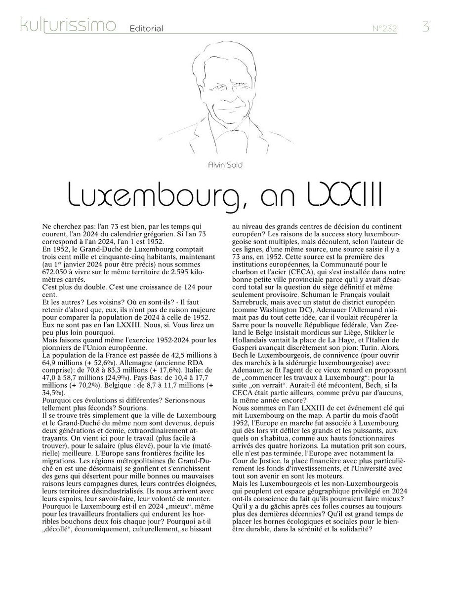 SoldAlvin's tweet image. Luxembourg, an LXXIiI. - Mon édito du kulturissimo (supplément mensuel du Tageblatt), ce 9 novembre 2024.