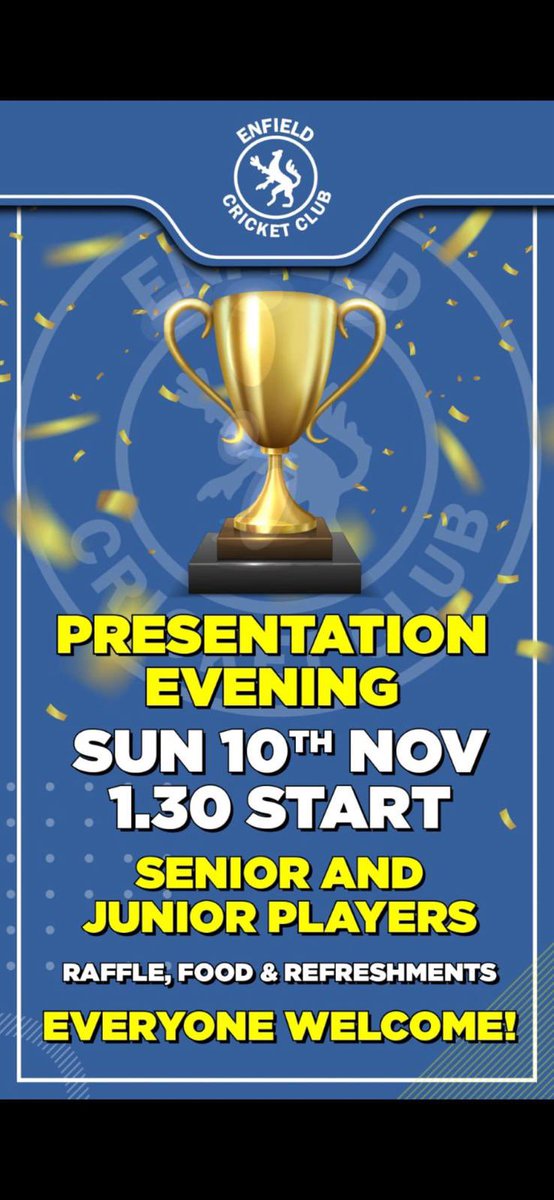 Join us tomorrow for our presentation evening 🏆

📆 Sunday 10th November 
⏰ 13:30 start 
🏆 Junior &amp; Senior awards 
🍔 Food &amp; Refreshments 
🎟️ Raffle