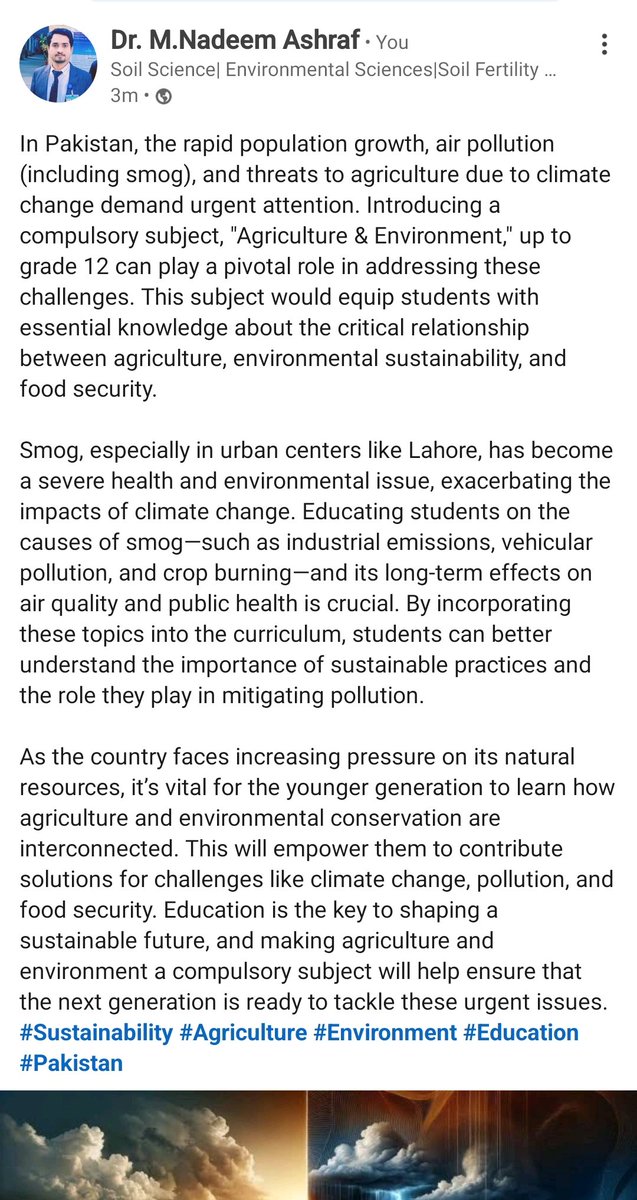 In Pakistan, the rapid population growth, air pollution (including smog)....... 
 #Sustainability #Agriculture #Environment #Education #Pakistan