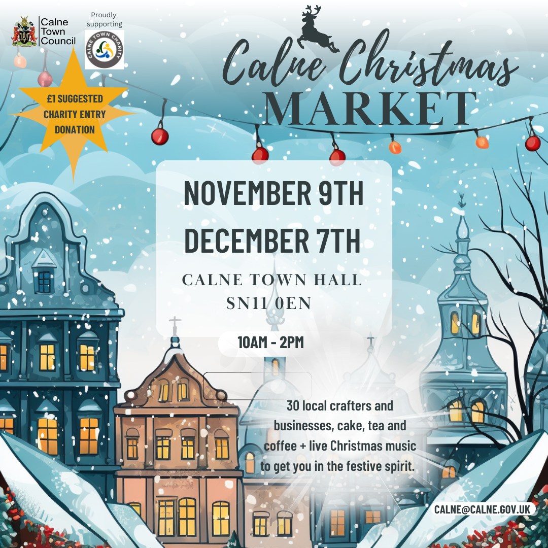 Today marks the first of our fabulous Christmas Markets at the Town Hall! Come join us from 10am until 2pm at Calne Town Hall to explore 30 amazing craft and independent business stalls.  Suggested £1 entry donation to the Calne Town Charity
#CalneChristmasMarket #ShopLocal