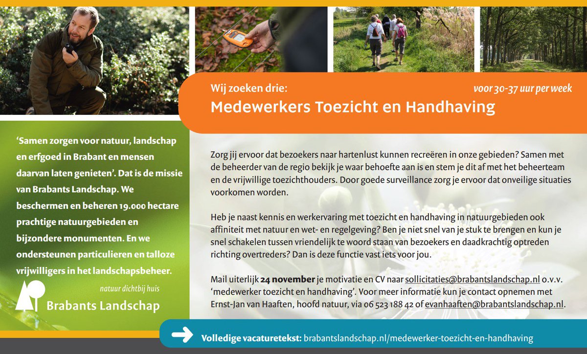 Wij zijn op zoek naar 3 groene boa’s!       

👉🏻 brabantslandschap.nl/vacatures/mede…