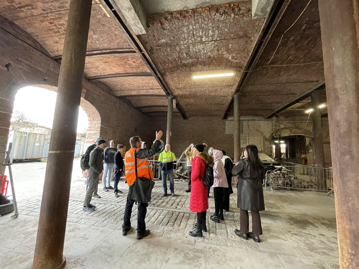 AlsalloumAtaa's tweet photo. Insightful walk and talk with heritage expert John Hinchliffe at Stanley Dock. Our MA Sustainable Heritage cohort explored Liverpool’s heritage and key projects like the Tobacco Warehouse and Titanic Hotel. Thanks to all who hosted us! @LivUniArch @sotauol https://t.co/YawD9mzngJ