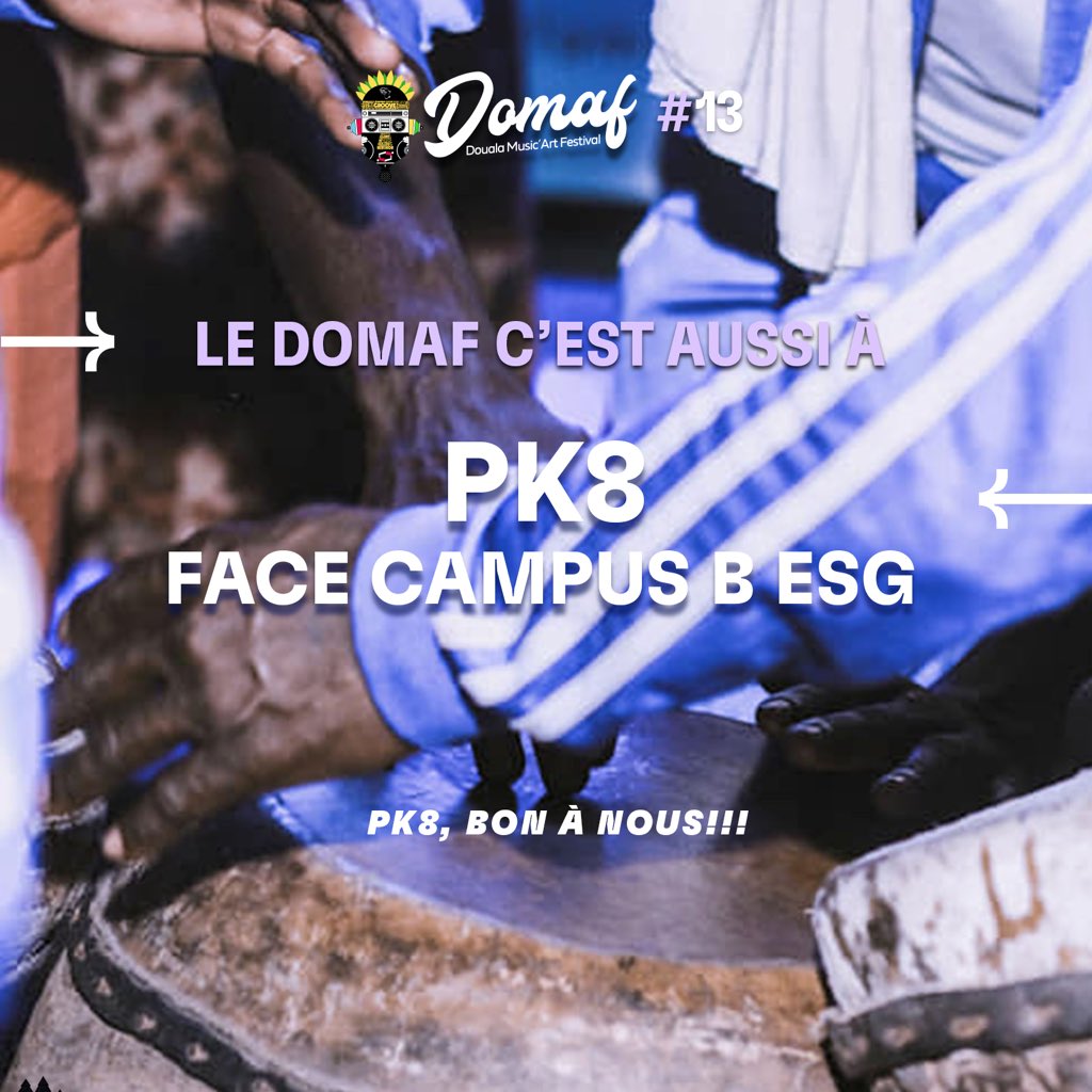Le DOMAF c’est aussi à… PK8💜

On va célébrer l’amitié et la bonne humeur.
Des jeux, des rires et une ambiance chaleureuse
vous attendent !❤️‍🔥

📍FACE CAMPUS B ESG 🔥🔥🔥

#LePiedDeDerriereSuitToujoursLePiedDeDevant
#DOMAF13🛬

Buy ton ticket 🎟️ ici 👇🏾
doualamusicartfestival.com/ticket-dentree/