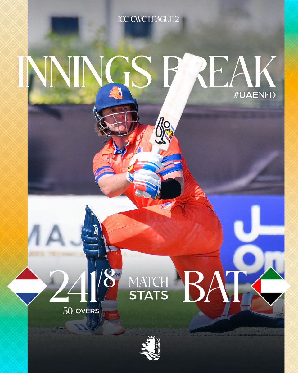 KNCBcricket's tweet photo. 𝗥𝘂𝗻𝘀 𝗼𝗻 𝘁𝗵𝗲 𝗯𝗼𝗮𝗿𝗱, 𝗻𝗼𝘄 𝗹𝗲𝘁’𝘀 𝘁𝗮𝗸𝗲 𝘀𝗼𝗺𝗲 𝘄𝗶𝗰𝗸𝗲𝘁𝘀! 🦁
Brilliant partnership from Max O’Dowd with 6️⃣9️⃣(9️⃣5️⃣) and Vikram Singh with 6️⃣6️⃣(8️⃣7️⃣) 🤜🤛
#KNCBcricket #KNCBmen #CWCL2 #UAEvNED https://t.co/cRKMsKAAZK