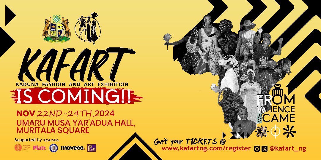 InvestKaduna's tweet photo. The Kaduna State Government in collaboration with the Kaduna Fashion and Art Exhibition (KAFART) is organizing the 5th edition of the art and fashion exhibition on the 22nd - 24th Nov.,2024. Come one!come all!! 
Get your tickets @ https://t.co/ru22ufBLBF https://t.co/bDetsTJ45M