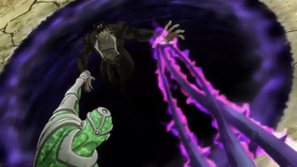 Hierophant green hand contact with Jotaro