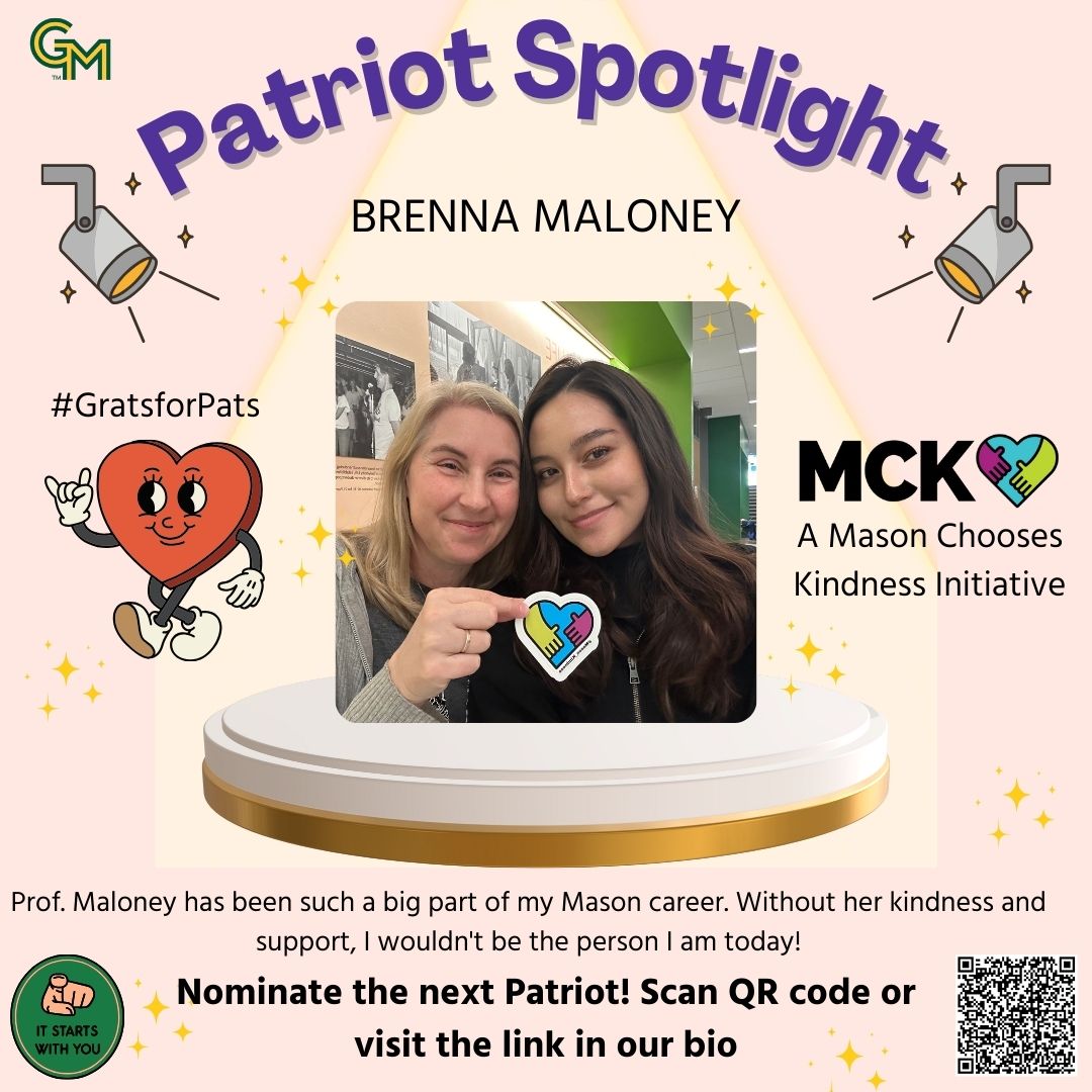 GratsforPats's tweet photo. Today we're highlighting one of our Patriot Spotlights! โจ Thank you for being you!
To nominate someone in the Mason community for yourself, scan the QR code or visit the link in our bio ๐
#MasonThanks #PatsForPatriots #MasonKindness #GratsForPats https://t.co/WucxPglvMU