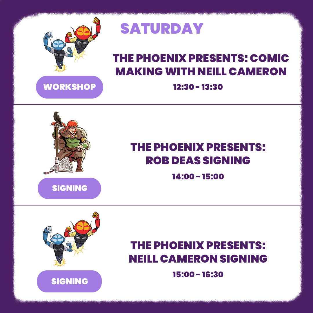 phoenixcomicuk's tweet photo. 📍Where to find us! 

Just one week to go until Thought Bubble 2024 ✨ We'll be hanging out in Bubbleboy Hall at tables F1-3. Come say hi!

The full Thought Bubble programme can be found on their website. https://t.co/e0xNa1oQkT
