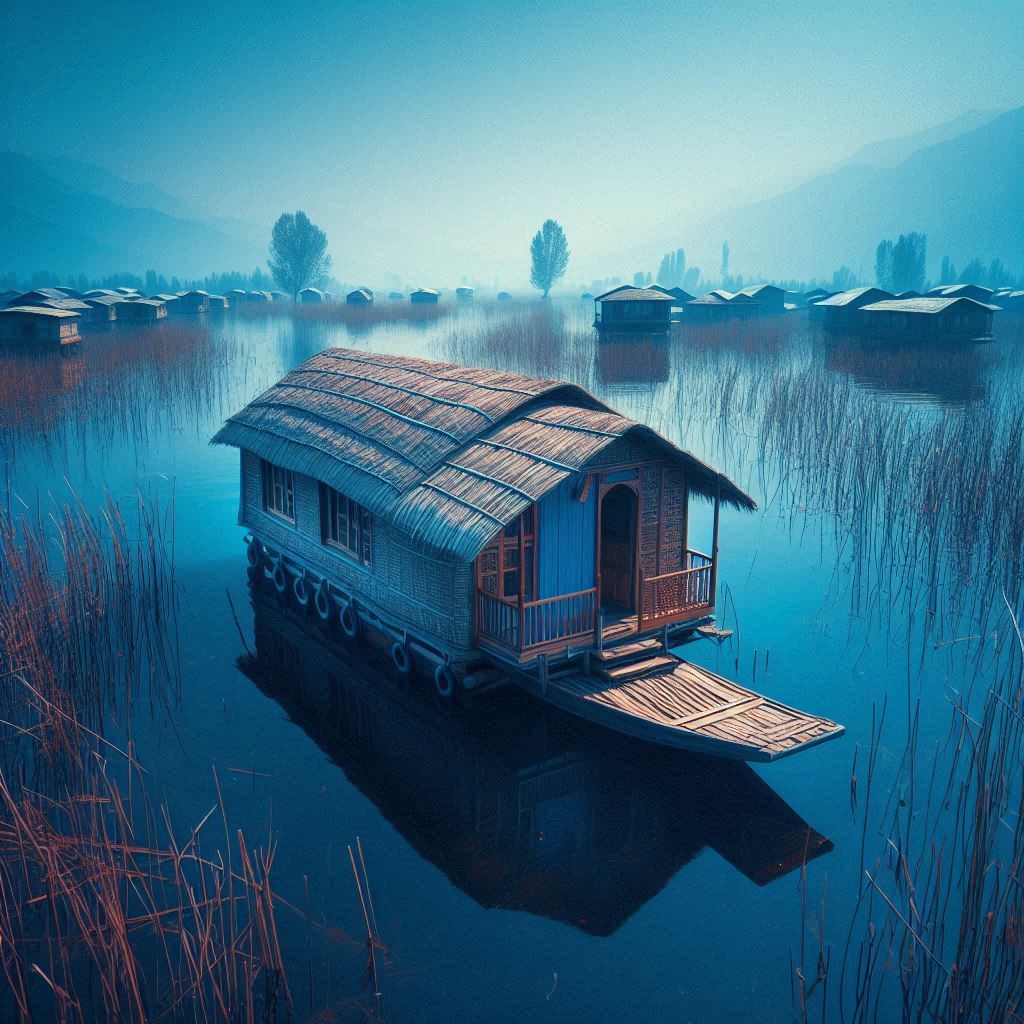 sky60038's tweet photo. @TheMagn92500751 l'ombre d'une Houseboat Construction Kumarakom dans l'eau bleu du Lake au milieu des joncs, Srinagar, Kashmir, India #bleu #jonc #création Cyanotypes #bleu https://t.co/2waRUX7slq