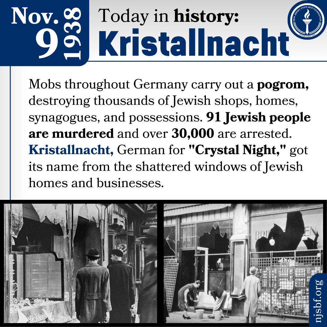 #OnThisDay in 1938, the Nazi pogrom known as Kristallnacht took place in Germany.
For educational articles on social justice issues, check out articles from Respect, our diversity and inclusion newsletter: rundown.njsbf.org #WWII #WorldHistory #Education