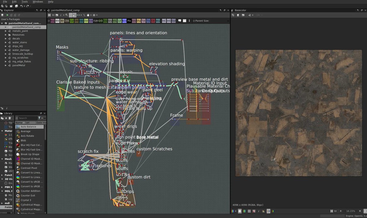 RassoulEdji's tweet photo. DNEG opted to use Substance Designer to procedurally create a lot of their textures for their Jaegers. Here are some screenshots of their workflows in Designer: https://t.co/EwXoqjyYYY