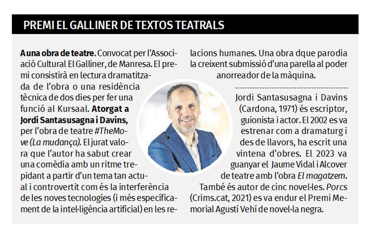 jsantasusagna's tweet image. 🎭 #TheMove (la mudança).
Premi El Galliner  de textos teatrals!
Gràcies @gallinermanresa i @OmniumBages.