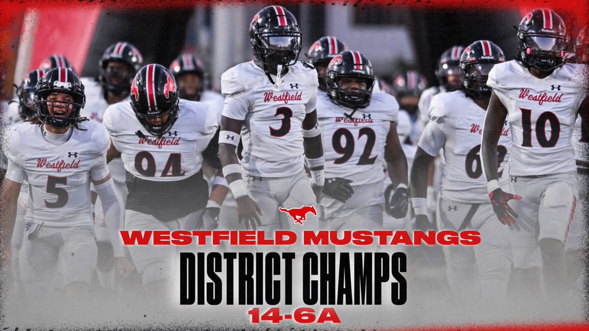 🏆 Westfield Mustangs are 14-6A District Champs!🏈 🏆 ... Next up PLAYOFFS! 
@gowestfieldfb <a href="/fb_westfield/">Westfield Mustang Football</a> <a href="/whsmustangs/">Westfield Mustangs</a> <a href="/SpringISD/">Spring ISD</a> <a href="/DezBlackCoach/">Dez Black</a>
