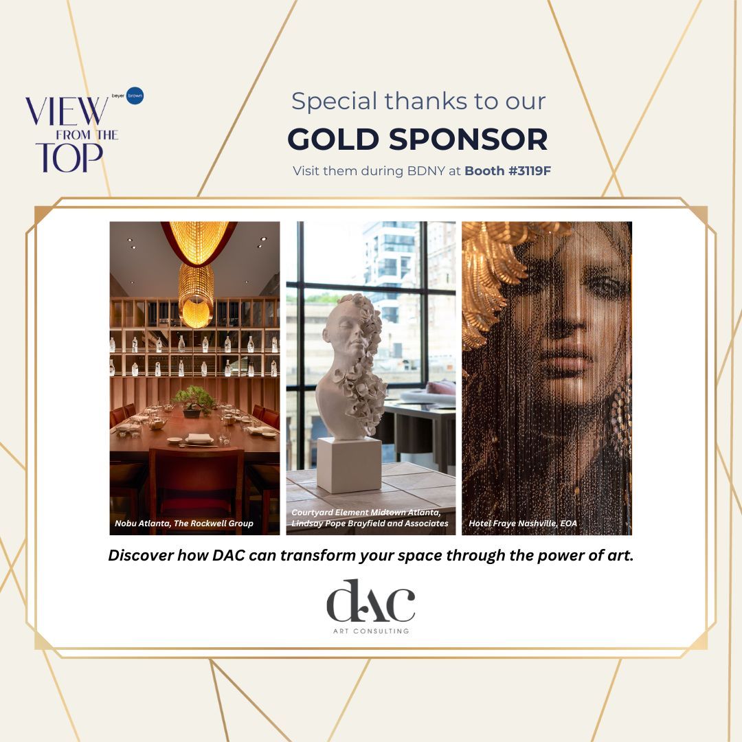 With just one day to go, we're highlighting all our Gold Sponsors for our #ViewFromTheTop event during #BDNY!

<a href="/dacartconsult/">DAC Art Consulting</a> has been a supporter since the first year, and we're happy to have them back! Visit their booth during BDNY at Booth #3119F.

See you there!
#VFTT24