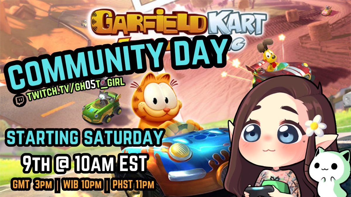 Live now! with Community games, starting with Garfield Kart~ twitch.tv/gh05t_girl