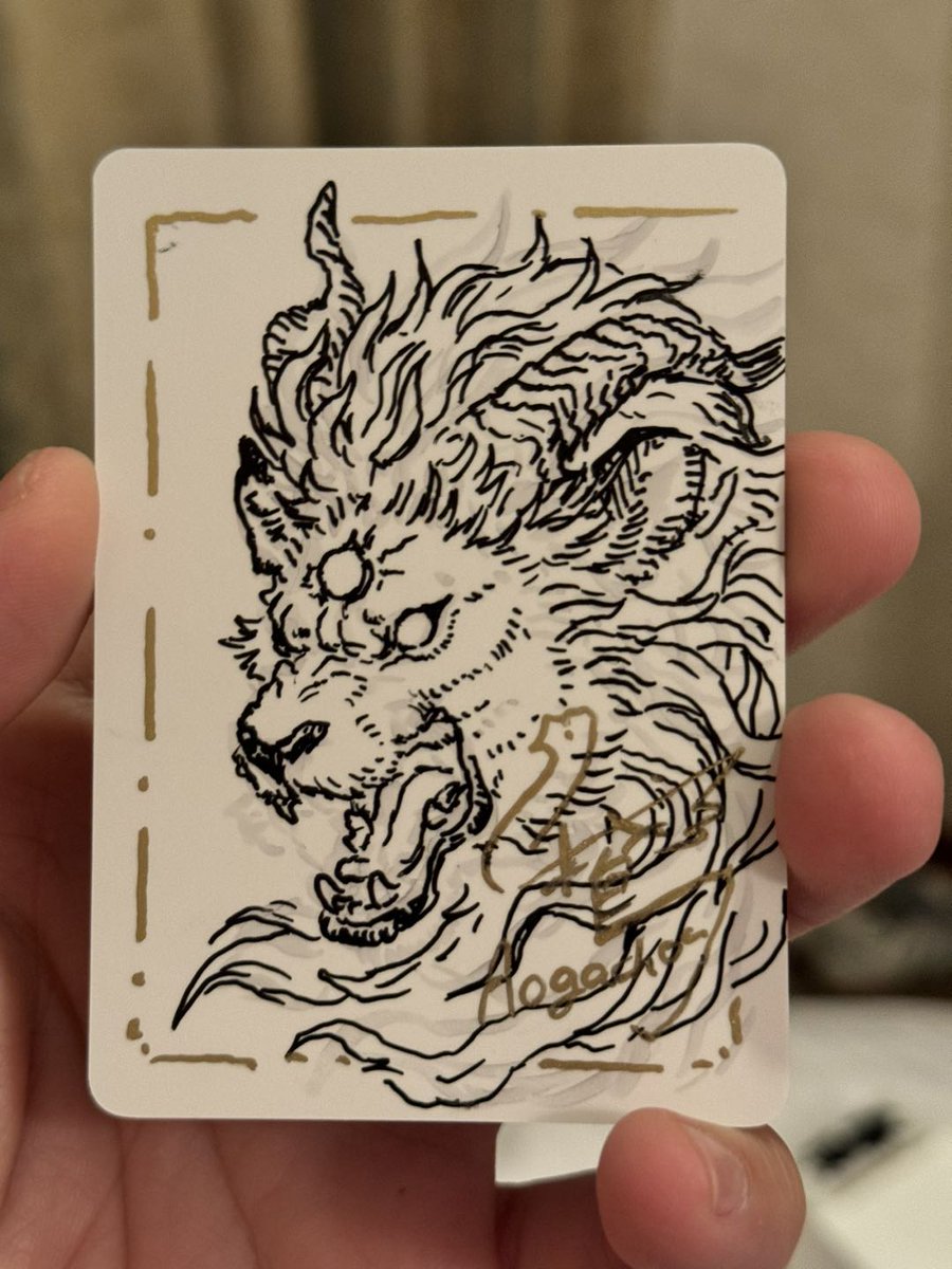 JamesZhu6688's tweet photo. Great time at @TokyoMTG event today! Met @aogachu and the amazing YOKAI artist Aogachou (check out her work!). She transformed my lion photo into a captivating YOKAI and even signed my art book. Looking forward to February 8th! #MTG #mtgap https://t.co/7Fq2DboXSe