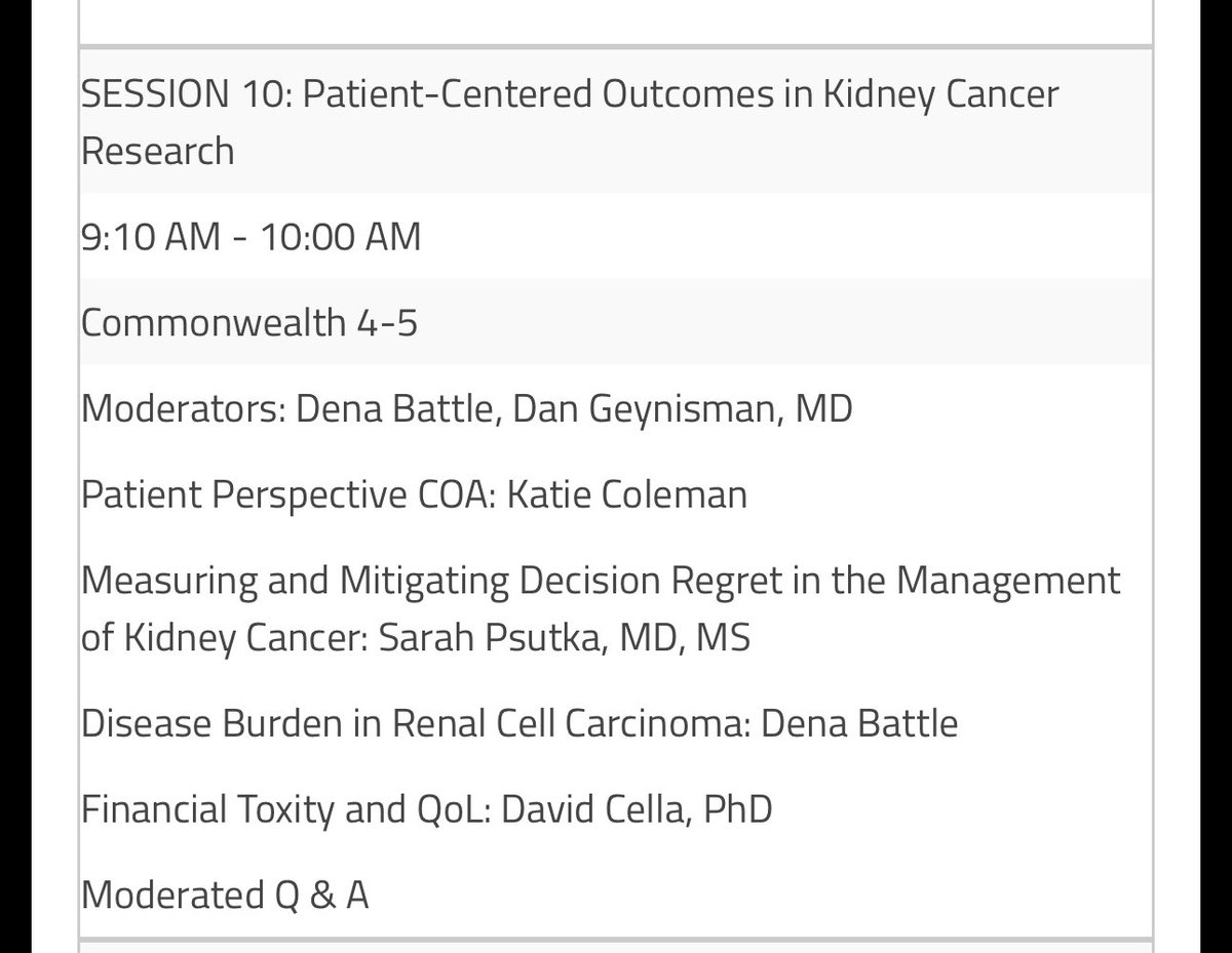 Nazli Dizman (@nazlidizman) on Twitter photo Thanks to #IKCSNA24 for prioritizing patient voices! <a href="/KidneyCancer/">Kidney Cancer</a>
“Patient-Centered Outcomes in Kidney Cancer Research”
- Ask patients for their preferred appointment times
- Find out what topics they want to discuss with their oncologist
- Focus on new metrics to capture Thanks to #IKCSNA24 for prioritizing patient voices! <a href="/KidneyCancer/">Kidney Cancer</a>
“Patient-Centered Outcomes in Kidney Cancer Research”
- Ask patients for their preferred appointment times
- Find out what topics they want to discuss with their oncologist
- Focus on new metrics to capture