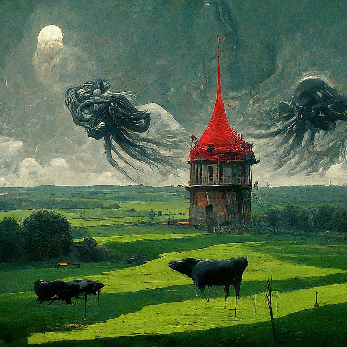 TearsMaster's tweet photo. The productive farts of the royal family extend across the plain, and in the background you can see the tower serving as a lookout. #dark_fantasy #story #metaverse #software #deleka_and_the_swamp https://t.co/eCwXYoaJ92