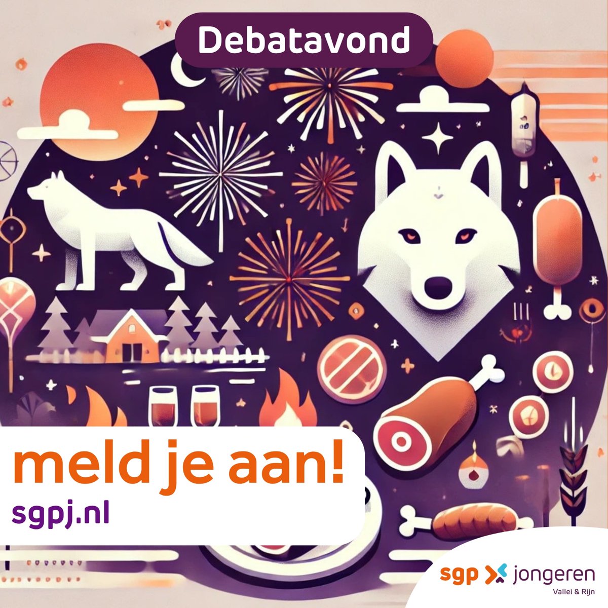 sgpjv's tweet photo. Op donderdag 28 november zullen we debatteren over thema's zoals de wolf, vuurwerk, (verplicht) vegetarisch eten en nog veel meer!

Het belooft een avond vol interactie en verbaal vuurwerk te worden! https://t.co/qenDvnNL1s
