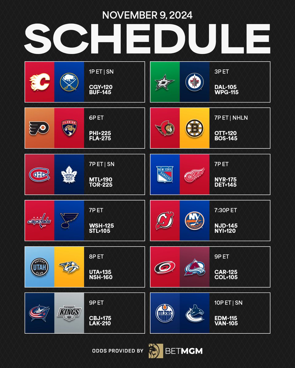 NHL's tweet photo. It's time for some Saturday hockey! 🏒

Who are you taking in these matchups?

NHL x @BetMGM https://t.co/tXx6z17Gu7