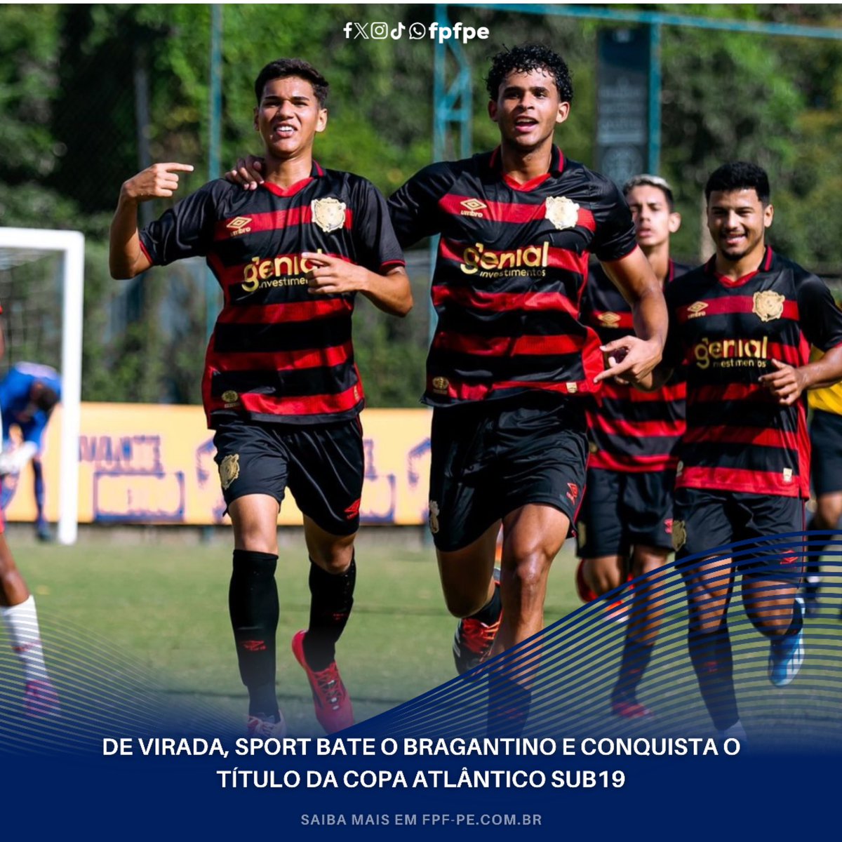 fpfpe's tweet photo. O Sport é o novo campeão da Copa Atlântico Sub-19. Na manhã deste sábado (9), a equipe rubro-negra enfrentou o Red Bull Bragantino na final e, apesar de sair em desvantagem, buscou a virada no segundo tempo, vencendo por 3x1. Este é o primeiro título de um clube pernambucano na competição, que está em sua terceira edição desde 2022.

📸 Igor Cysneiros / Sport

Confira matéria completa em nosso site: https://t.co/KLJyXX40WT