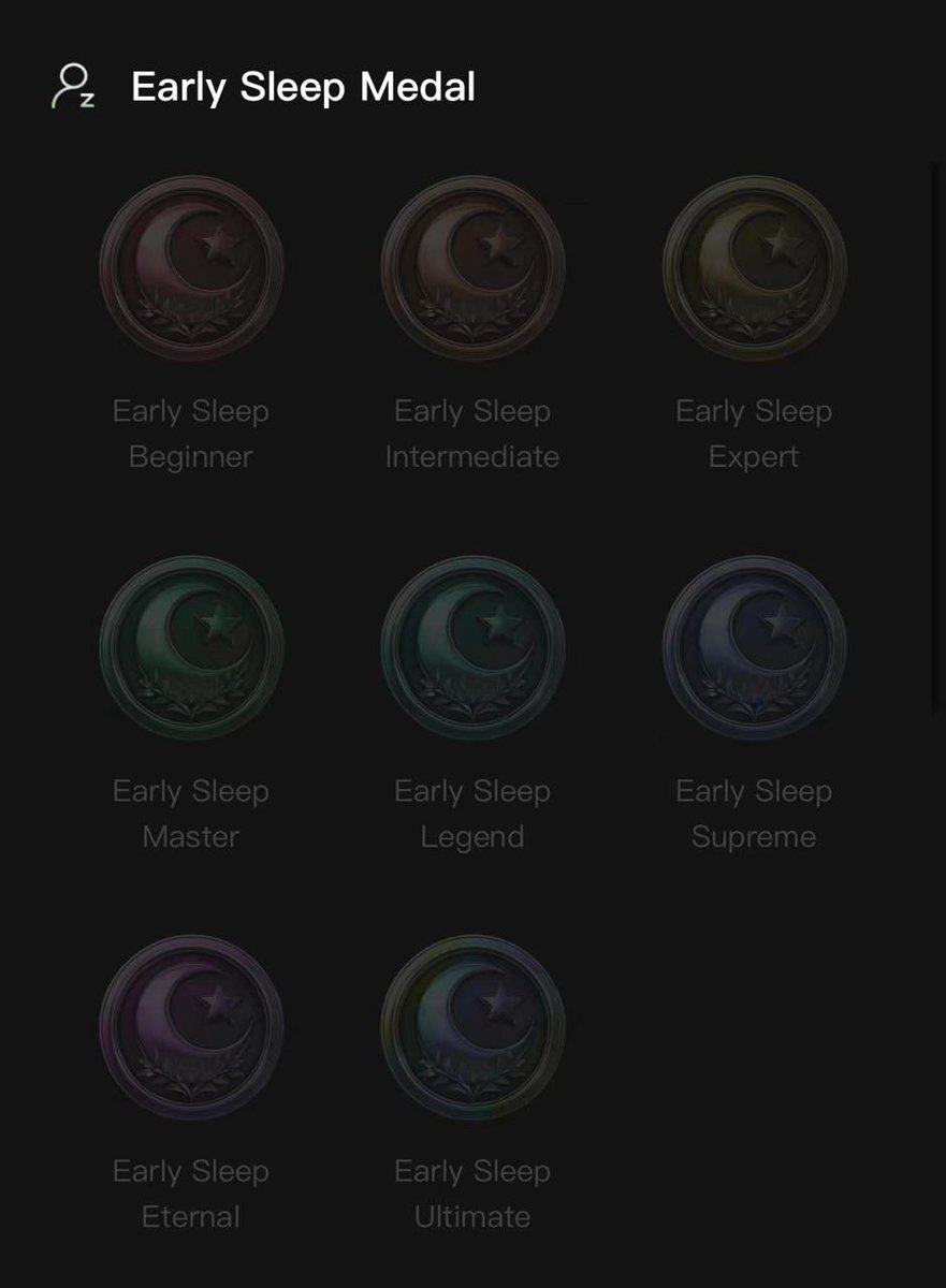 DeRing_io's tweet photo. ✨ Come explore more DeRing medals! Keep up your early sleep routine and unlock different levels of the Early Sleep Medal, from Beginner to Ultimate. How many have you collected already? 🌙💤 https://t.co/ZihVa4mquL