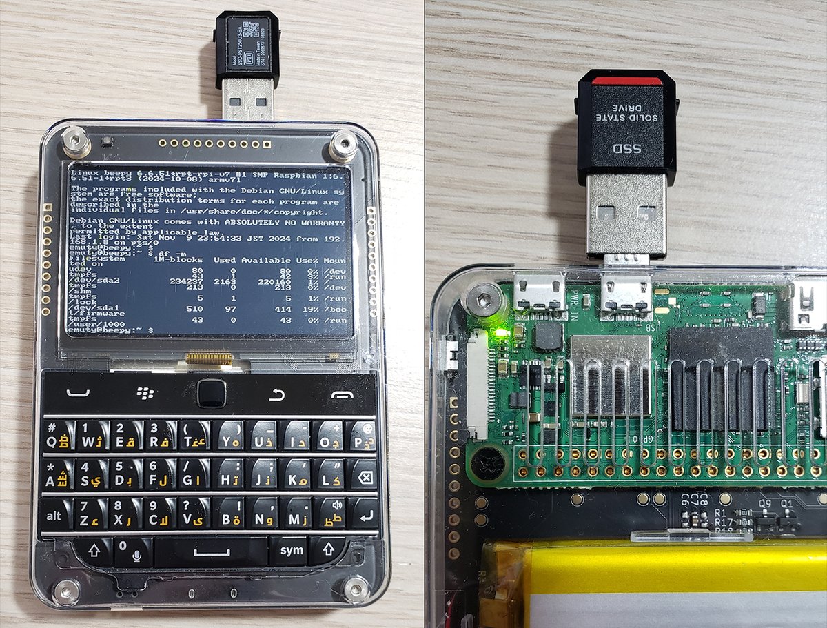 Beepy (Raspberry Pi Zero 2) にSSD付けて起動できた！すばらしい(笑)