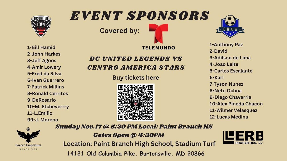 LBDD17's tweet photo. Todos invitados al evento de leyendas entre DCU LEGENDS VS Centroamérica LEGENDS
Dia= Domingo 17 de noviembre
Puertas abren = 4:30 PM 
Dirección= 14121 Old Columbia Pike, Burtonsville, MD 20866
Valor de la Entrada =$20 
Veni y disfruta de este gran partido #VAMOS ⚫️🔴 https://t.co/mMQjwYuTey