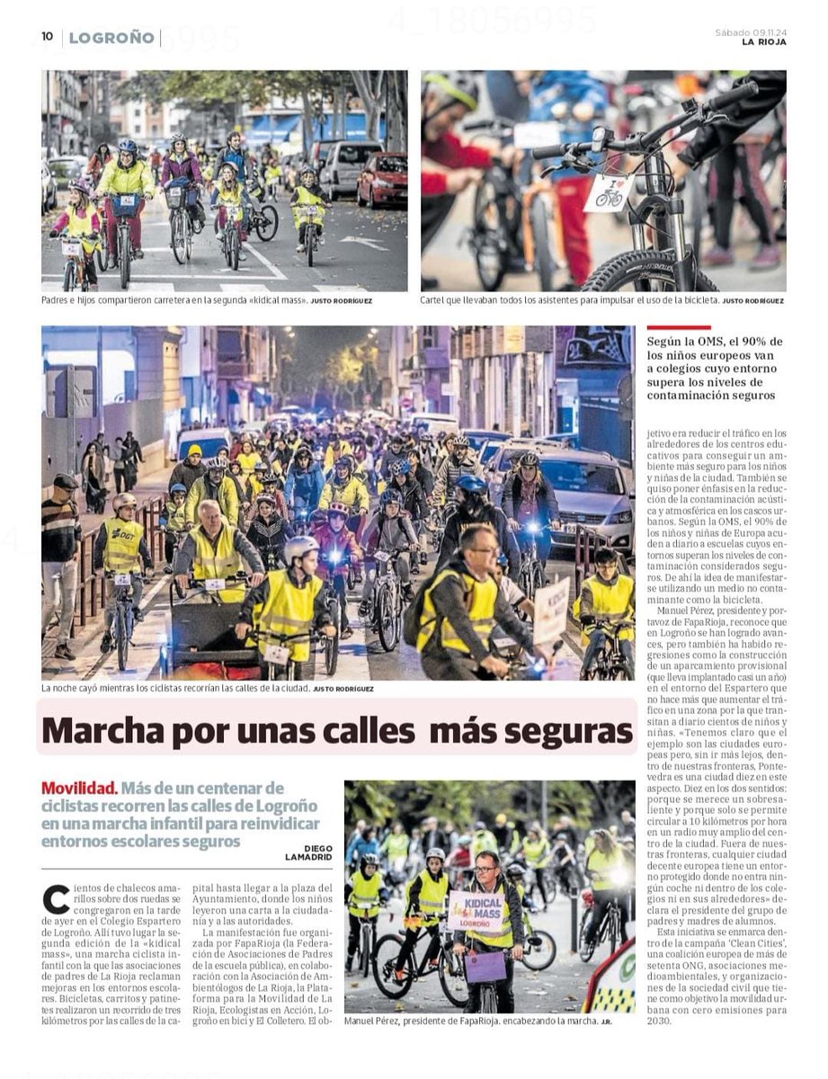 🙌👏 ¡Ayer en las calles y hoy en las portadas! Logroño se llenó de ciclistas pidiendo calles amables y seguras para la infancia🚲

Éxito rotundo la lI Kidical Mass liderada por <a href="/FAPARioja/">Federación de AMPAS de centros públicos La Rioja</a> con apoyo de organizaciones como <a href="/ecologistas/">Ecologistas en Acción</a> y #CleanCitiesSpain y más 💪#StreetsForKids🚸