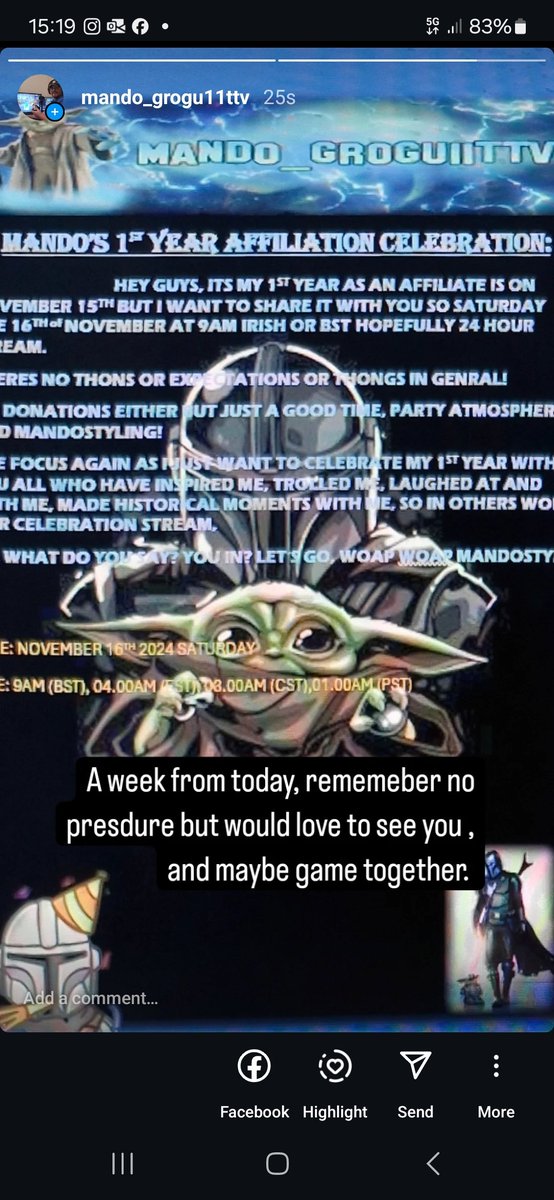 1 year affiliated today week saturday 16th Novemember open but no pressure invitation hope to see you?