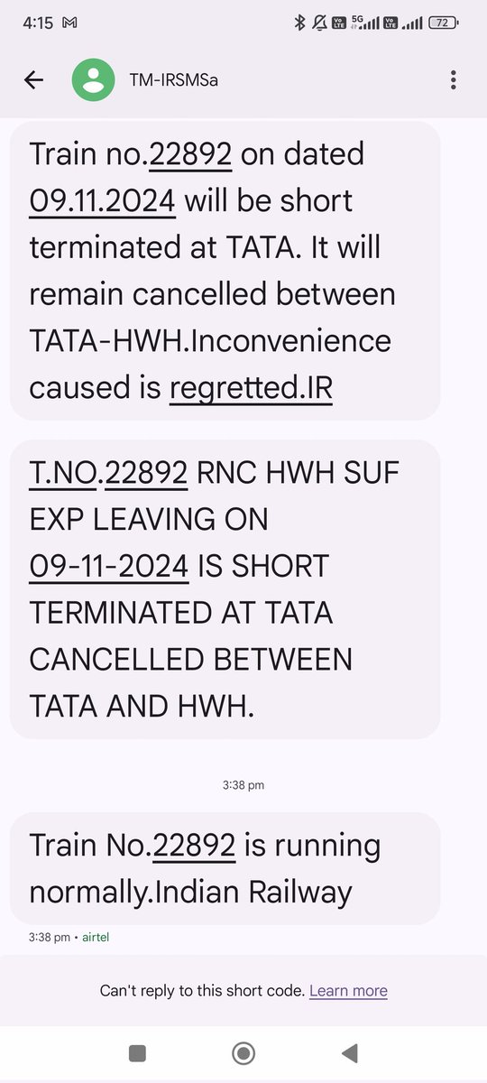 prem_pkishan's tweet photo. Train No 22892 Ranchi Howrah Exp is now running. But NTES / Where is My Train app showing train Cancelled. Unable to track this train. Please update information on train running server @RailwaySeva @drmrnc @serailwaykol @AshwiniVaishnaw https://t.co/Wq8XMkkfpd