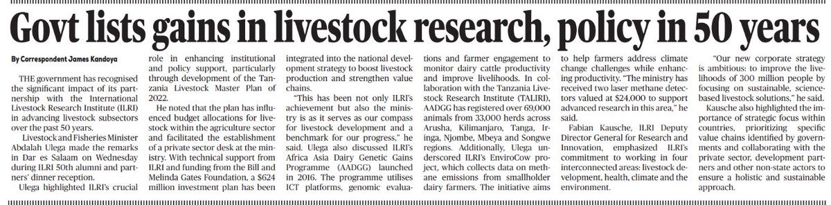 #ILRI@50 Livestock and Fisheries Minister Abdalah Ulega highlighted ILRI’s crucial role in enhancing institutional and policy support, particularly through development of the Tanzanian Livestock Master Plan of 2022.

Register for ILRI@50 event here: ilri-org.zoom.us/j/82173669272?…