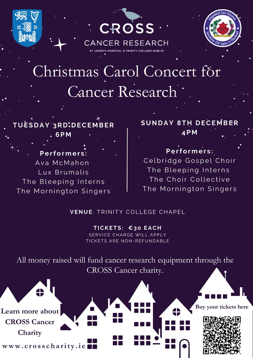 🎄 We’re back with not one, but TWO magical nights of carols! 🎄
Join us in the beautiful TCD Chapel, with 2 incredible line-ups—all in support of CROSS Cancer Charity.
📅 December 3rd &amp; 8th
🎟️ Don't miss out, tickets selling fast! 👉 eventbrite.ie/e/christmas-co…