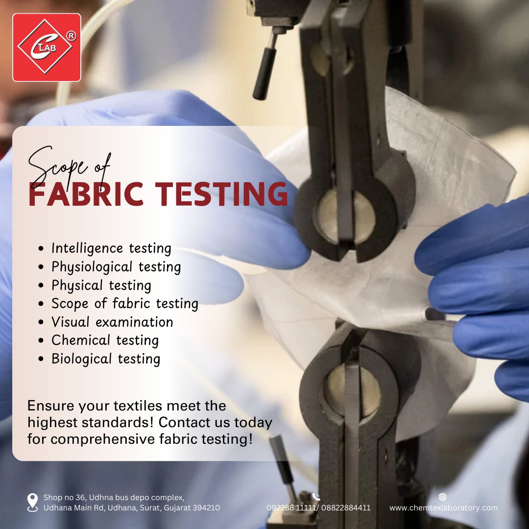 Chemtexlab_1's tweet image. Ensure Quality, Ensure Trust At Chem Tex Laboratory Surat Gujarat

#ChemTexLaboratory #FabricTesting #YarnTesting #YarnDevelopment #TextileQuality #TextileTesting #SuratTextiles #TextileIndustry #BestFabricTesting #BestYarnLab #Surat #TextileExcellence #FabricInnovation