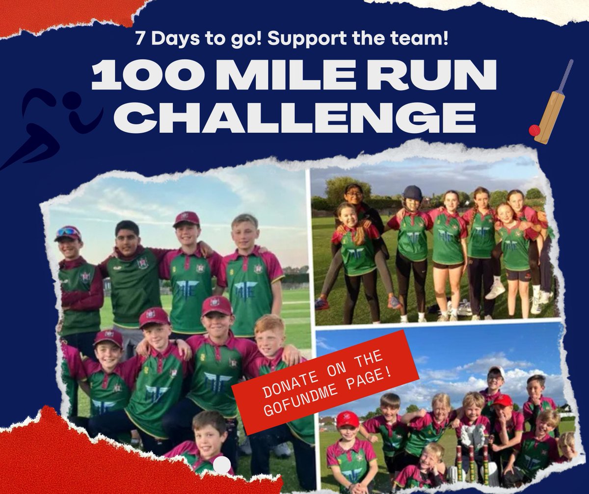 📢  ONE WEEK TO GO! 

On 16th November the Penarth Cricket juniors will be running a collective 100 miles in support of our fundraising for our new club facilities!

You can support the team by donating here; gofundme.com/f/penarth-cric…