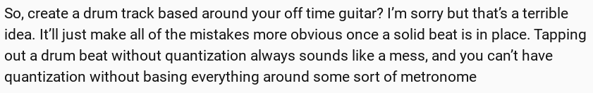 DavidD12427438's tweet photo. this in response to me saying i sometimes record my guitars first and then do the drums after. you just know these people make the most boring, lifeless fucking music possible https://t.co/OPdQfGcBfi