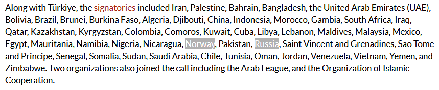 Anduril100's tweet photo. 52 land har underskrevet et opprop om å forby salg av våpen til Israel. Det er to europeiske land på listen: Russland og Norge.

https://t.co/nrzrsDo38a https://t.co/mMzguLZqqh