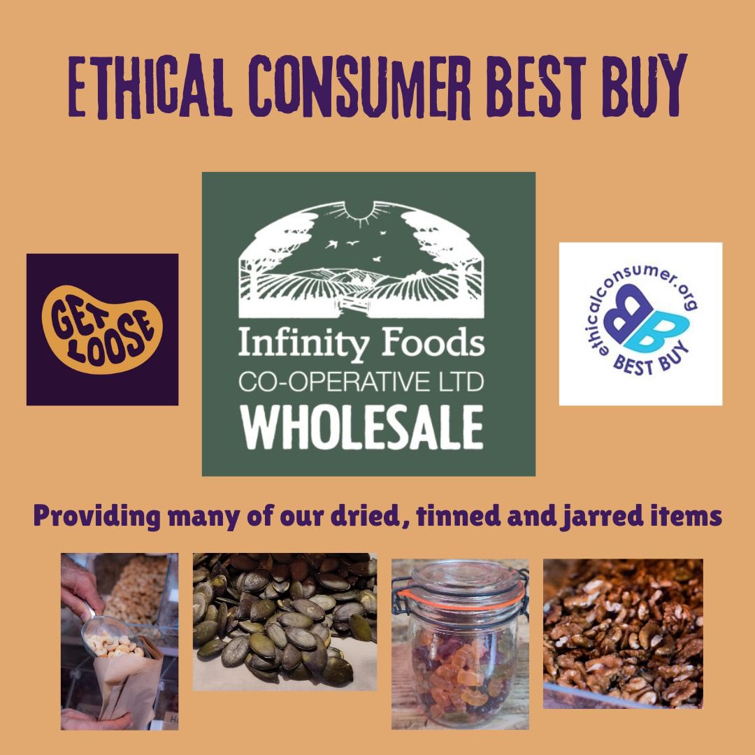 Did you know our wholesaler @infinityfoodsw is an <a href="/EC_magazine/">Ethical Consumer</a> best buy? A workers cooperative based in Sussex, we get a lot of our dried goods, jars and tins from them.
Companies are ranked on a range of metrics using website information and questionnaires sent to the company.