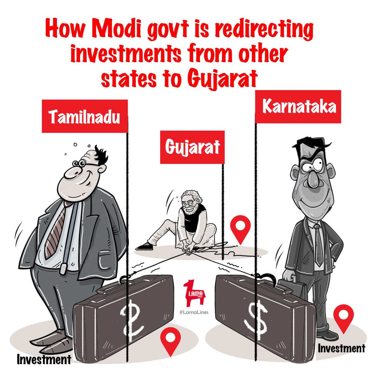 LamaLines's tweet photo. Is he the Prime Minister for all?

Modi govt redirects #Investments from other states to #Gujarat!

#TamilNadu #Karnataka #BJP #Modi #LamaLines https://t.co/R1gApSP4np
