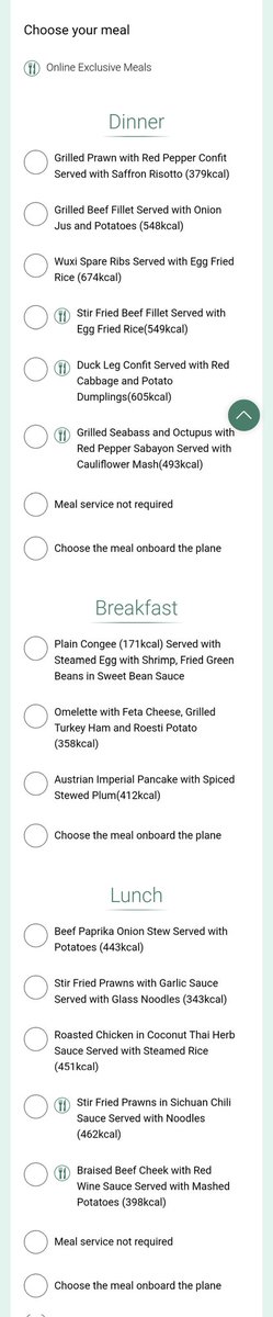 SebWotan's tweet photo. Here is the menu for my flight with @EVAAirUS next week. Some of those choices are online exclusivity. What would you choose ? https://t.co/9qYbO1rUVF